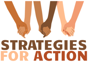 Strategies for Action logo with three groups of two hands holding